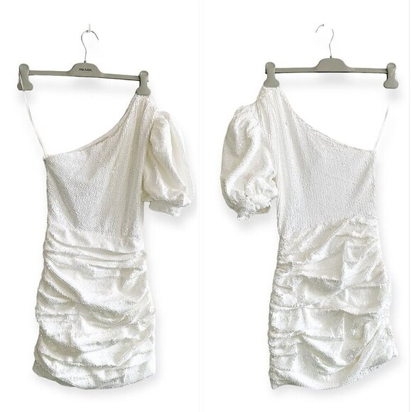 Ronny Kobo Eden One-Shoulder Minidress in White Sequins, Size XS, New with tag - Picture 8 of 16
